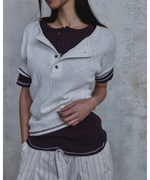 Slub Layered Henley Knit Top — detail 1063