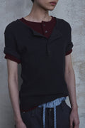 Slub Layered Henley Knit Top — gallery 1074