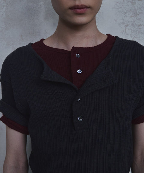 Slub Layered Henley Knit Top — gallery 1076