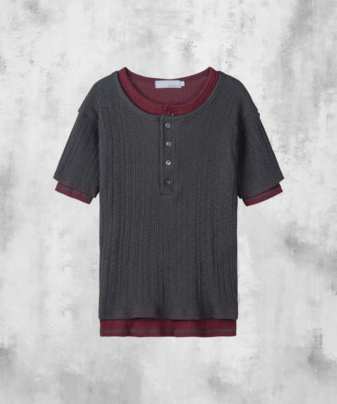 Slub Layered Henley Knit Top — gallery 1081