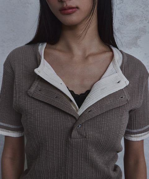 Slub Layered Henley Knit Top — gallery 1096