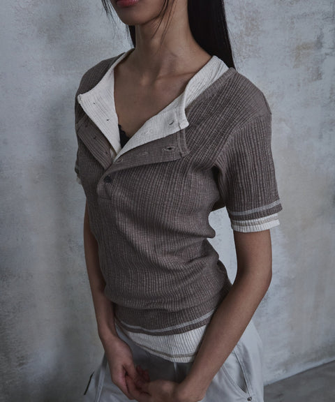 Slub Layered Henley Knit Top — gallery 1097