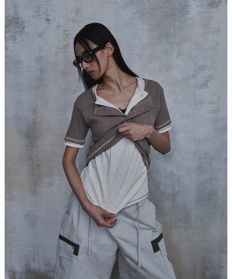 Slub Layered Henley Knit Top — detail 1106