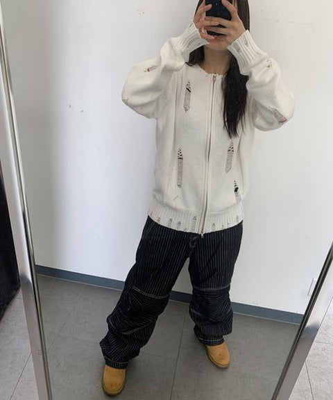 Denim Stripe Double Knee Pants — snap 1126