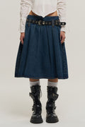 Pleated Denim Midi Skirt