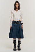 Pleated Denim Midi Skirt