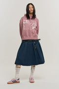 Pleated Denim Midi Skirt