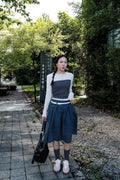 Pleated Denim Midi Skirt – Snap