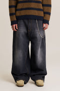 Balloon Fit Distressed Washed Denim Pants