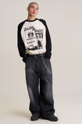 Balloon Fit Distressed Washed Denim Pants