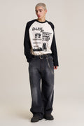 Balloon Fit Distressed Washed Denim Pants