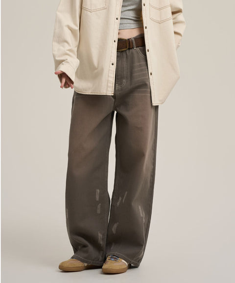Balloon Fit Distressed Washed Denim Pants