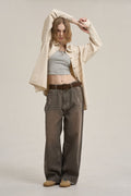 Balloon Fit Distressed Washed Denim Pants