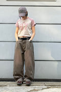 Balloon Fit Distressed Washed Denim Pants – Snap