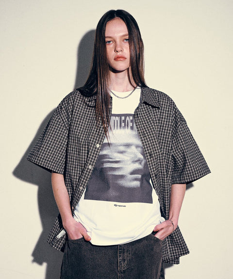 Unisex Cropped Check Short Sleeve Shirt