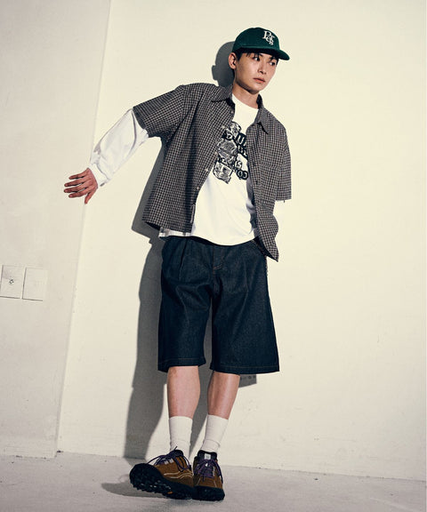 Unisex Cropped Check Short Sleeve Shirt