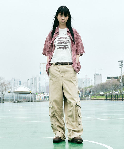Unisex Cropped Check Short Sleeve Shirt