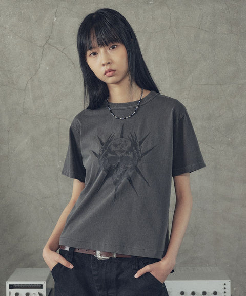 Spike Skull Cropped Short Sleeve T-Shirt