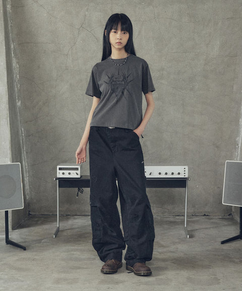Spike Skull Cropped Short Sleeve T-Shirt