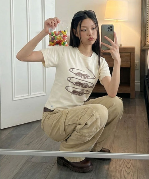 Horse Pin Cropped Short Sleeve T-Shirt