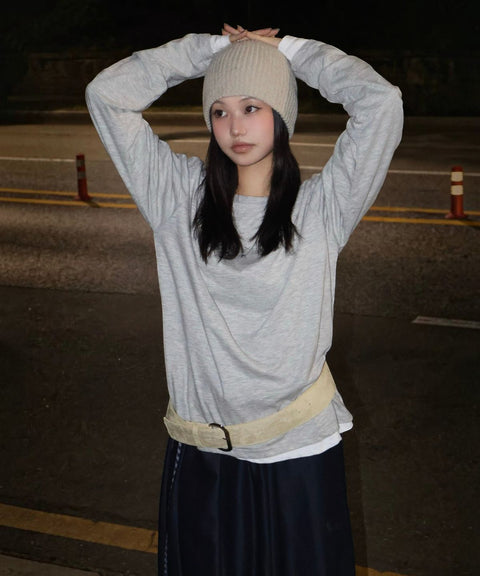 Slub Contrast Layered Long Sleeve T-Shirt